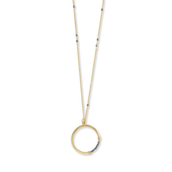 29 14 Karat Gold Plated Open Circle and Pyrite Necklace
