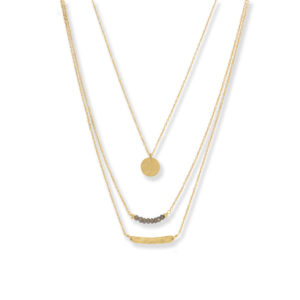 16 14 Karat Gold Plated Three Strand Labradorite Necklace