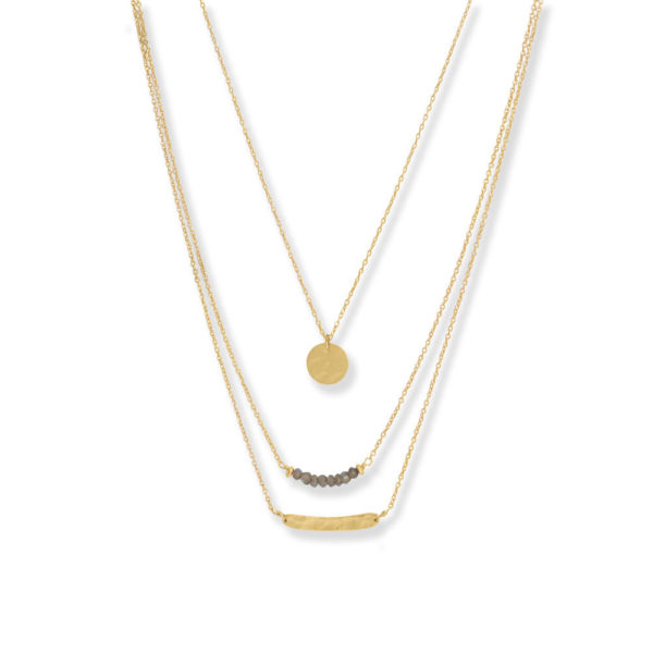 16 14 Karat Gold Plated Three Strand Labradorite Necklace
