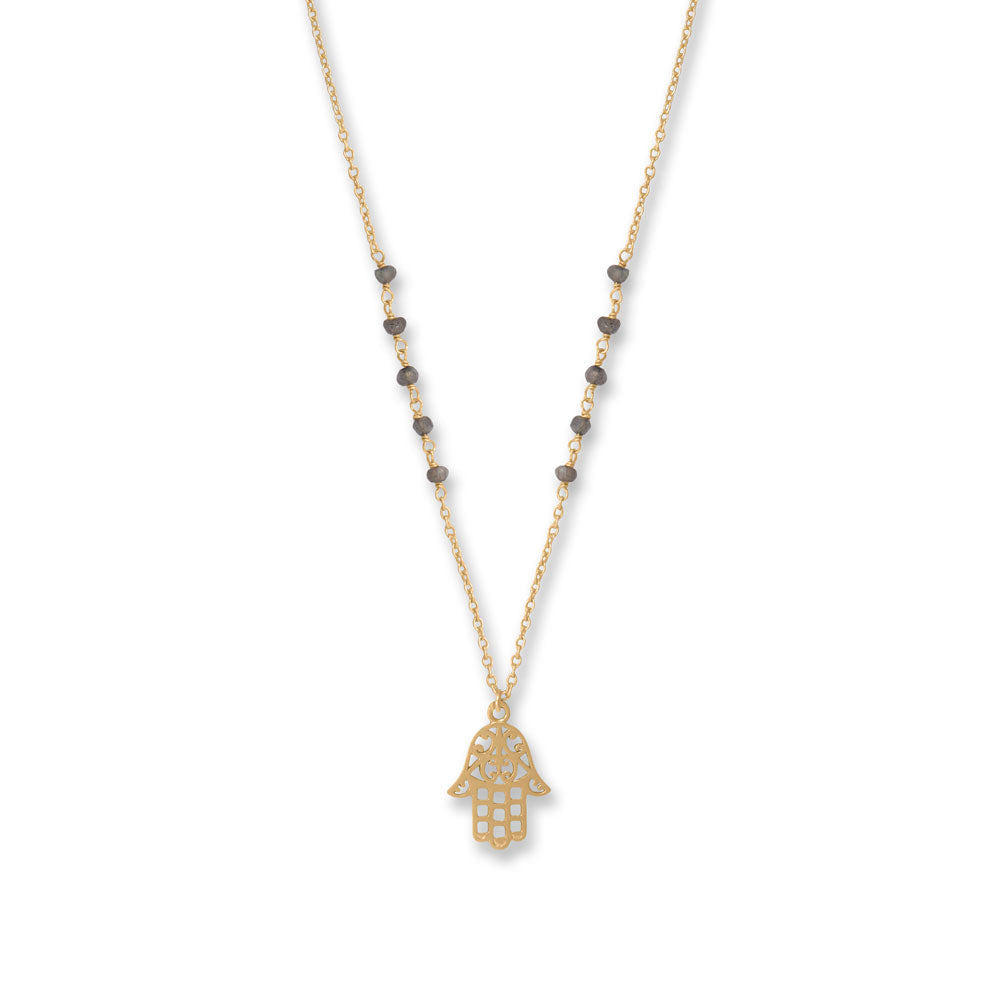 16 + 1 + 1 Labradorite and Hamsa Necklace