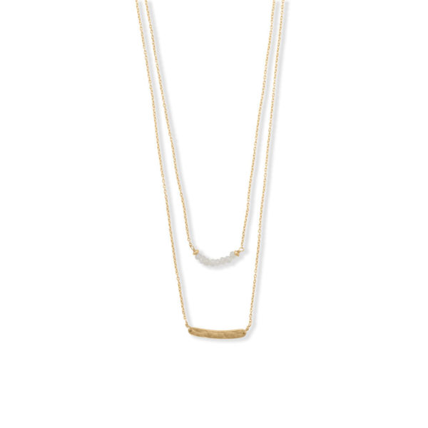 16 Double Strand Rainbow Moonstone and Curved Bar Necklace