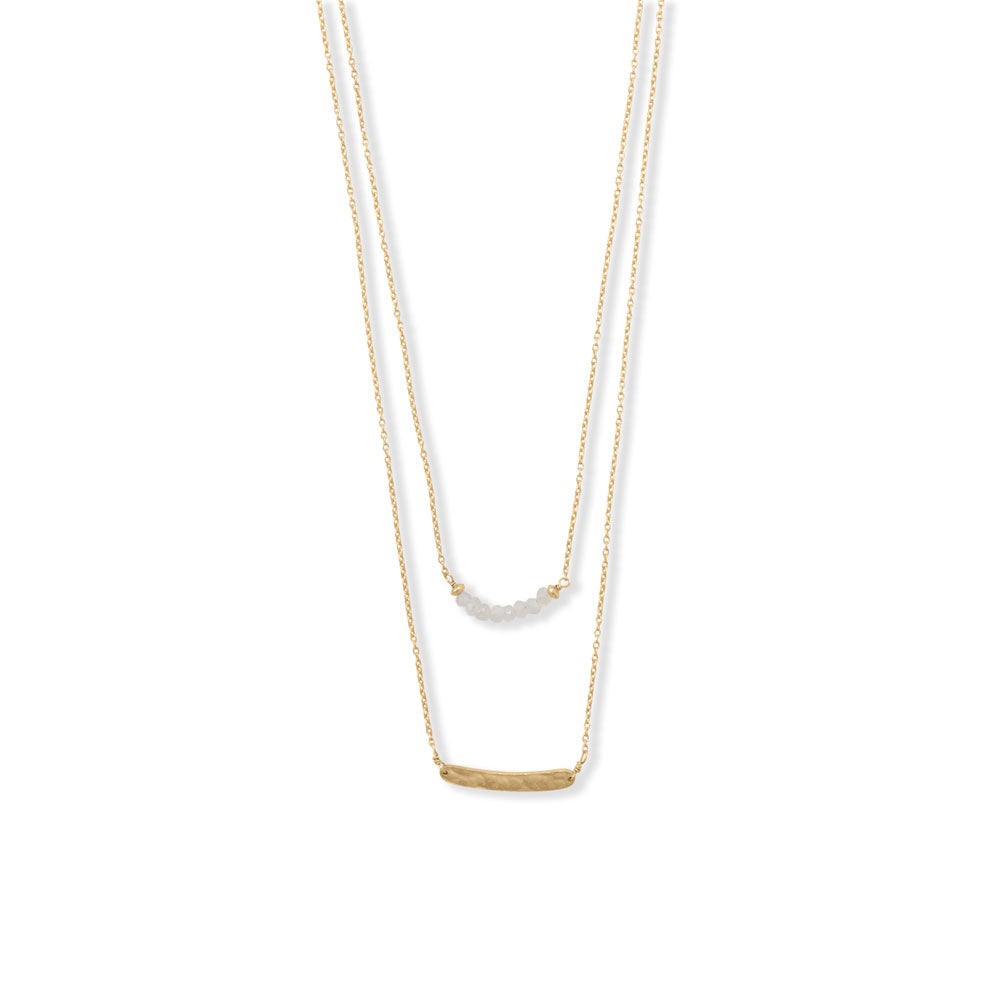 16 Double Strand Rainbow Moonstone and Curved Bar Necklace