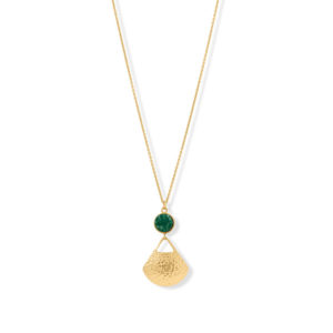 18 + 1 + 1 14 Karat Gold Plated Green Druzy and Fan Necklace