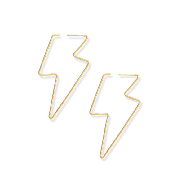 14 Karat Gold Plated Lightning Bolt Outline Earrings