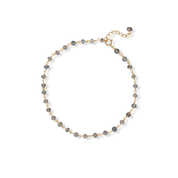 Luminous Labradorite! 9.5 + 1 14 Karat Gold Plated Labradorite Bead Anklet