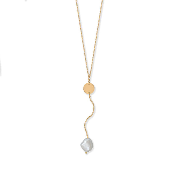 16 + 2 14 Karat Gold Plated Pearl Drop Necklace