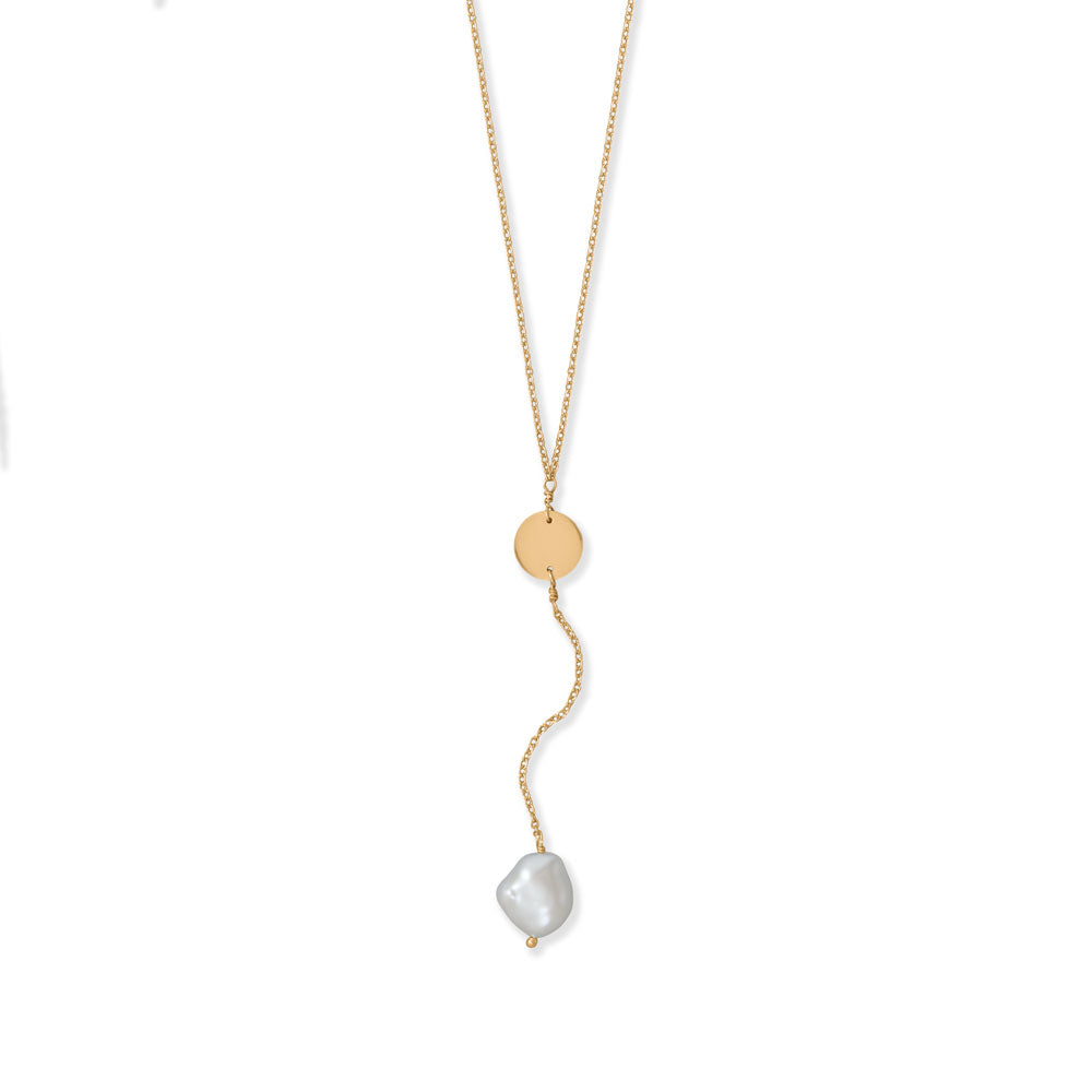16 + 2 14 Karat Gold Plated Pearl Drop Necklace