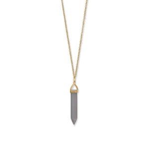 14 Karat Gold Plated Spike Pencil Cut Gray Moonstone Necklace