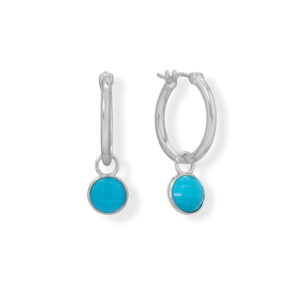 Rhodium Plated Turquoise Hoop Earrings