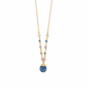 16 + 2 14 Karat Gold Plated Blue Glass Drop Necklace