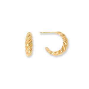14 Karat Gold Plated Alternating Textured Twist Earrings