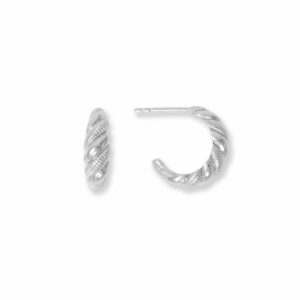 Rhodium Plated Alternating Textured Twist Earrings
