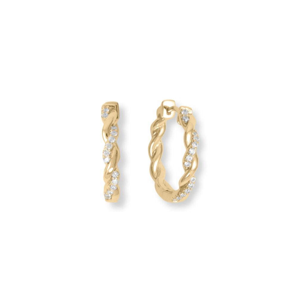 14 Karat Gold Plated CZ Hoop Earrings