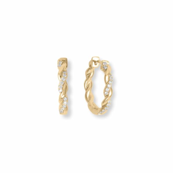 14 Karat Gold Plated CZ Hoop Earrings