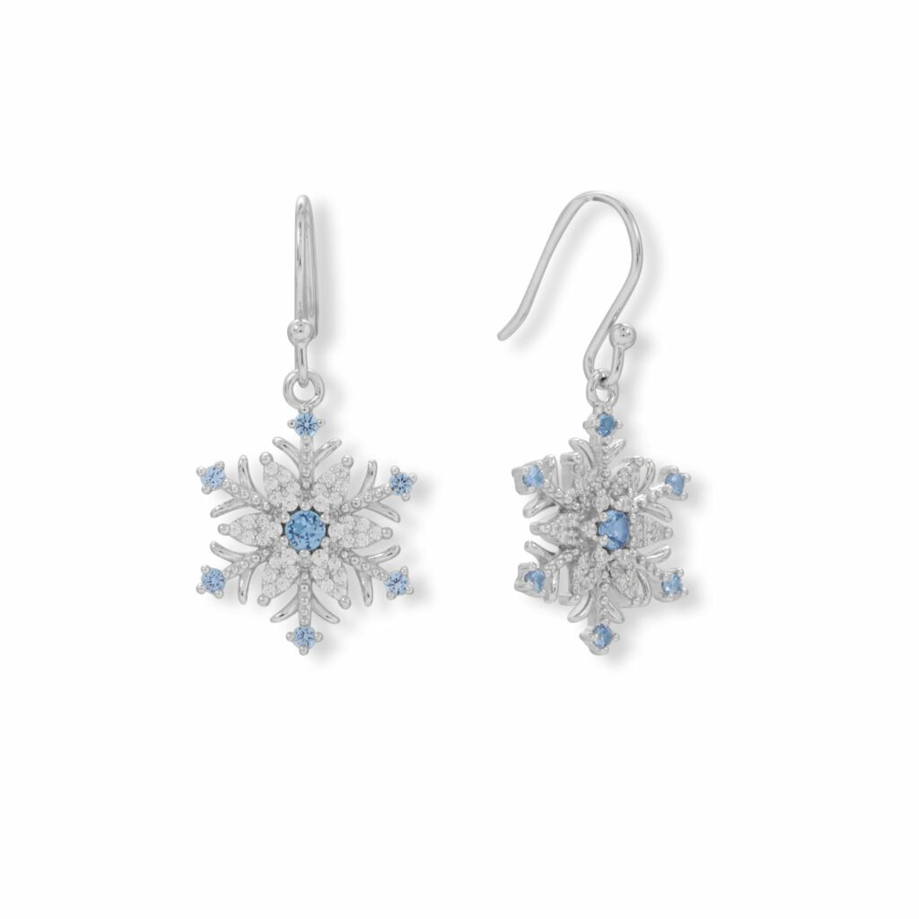 Blue and White CZ Snowflake Earrings