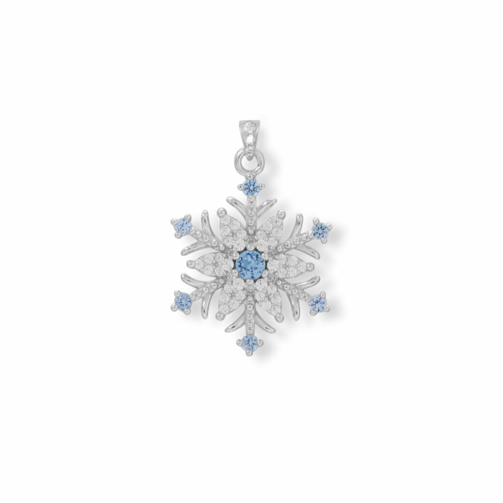Blue and White CZ Snowflake Pendant