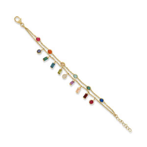 6 + 1 14 Karat Gold Plated Round and Baguette Multi Stone Bracelet