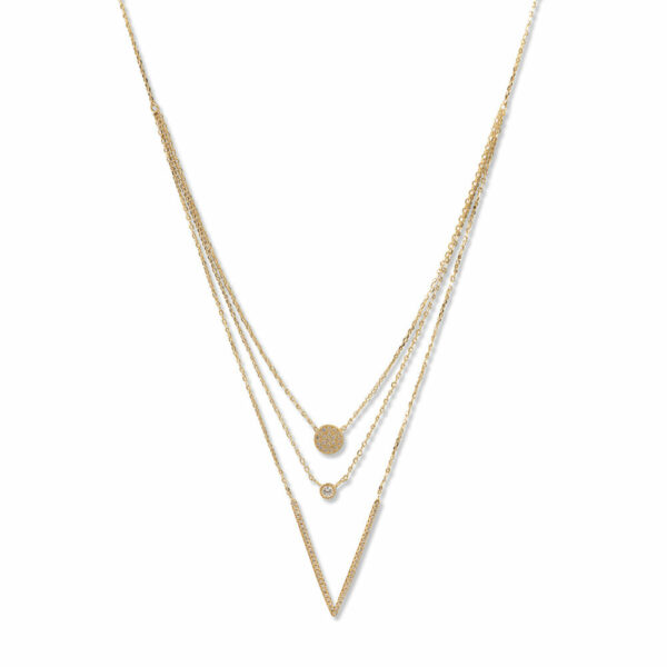 14 Karat Gold Plated Triple Strand Necklace with CZs