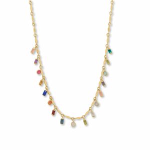 16 + 2 14 Karat Gold Plated Round and Baguette Multi Stone Necklace