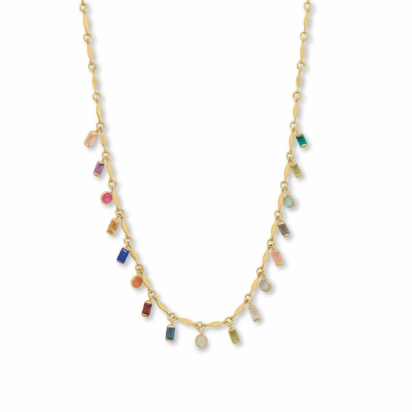 16 + 2 14 Karat Gold Plated Round and Baguette Multi Stone Necklace