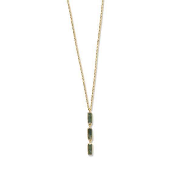 18 + 2 14 Karat Gold Plated Moss Agate Drop Necklace