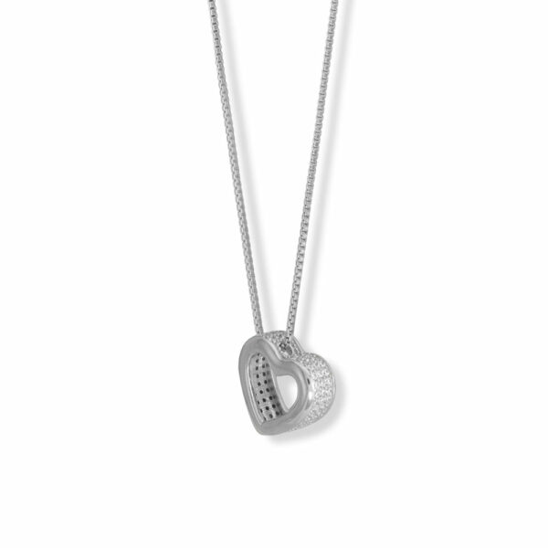 16 + 2 Rhodium Plated CZ Lined Floating Heart Necklace - alternate view 2
