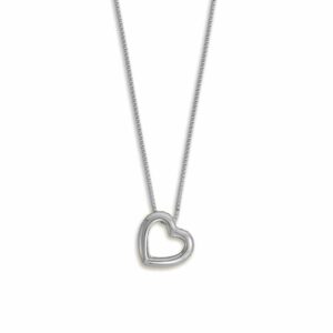 16 + 2 Rhodium Plated CZ Lined Floating Heart Necklace