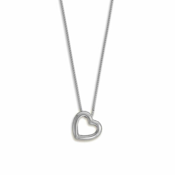 16 + 2 Rhodium Plated CZ Lined Floating Heart Necklace