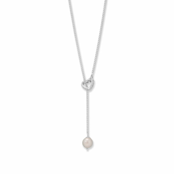 16 + 2 Cultured Freshwater Pearl and CZ Heart Lariat Necklace
