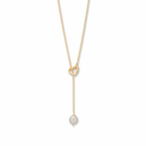 16 + 2 14 Karat Gold Plated Cultured Freshwater Pearl and CZ Heart Lariat Necklace