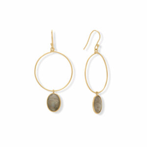 14 Karat Gold Plated Open Circle Labradorite Earrings