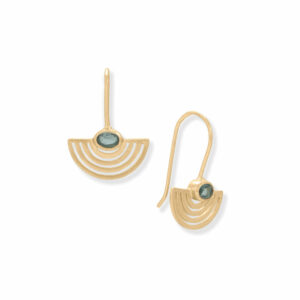 14 Karat Gold Plated London Blue Topaz Fan Design Earrings