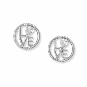 Round LOVE CZ Heart Stud Earrings