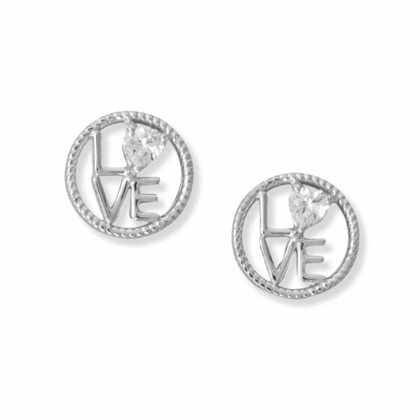 Round LOVE CZ Heart Stud Earrings