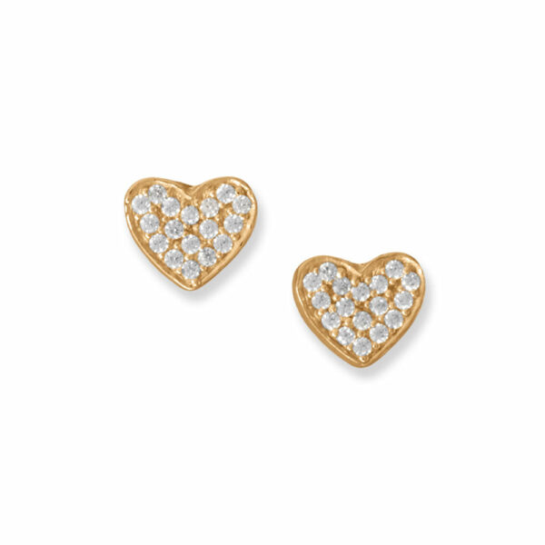 14 Karat Gold Plated Pave CZ Heart Stud Earrings