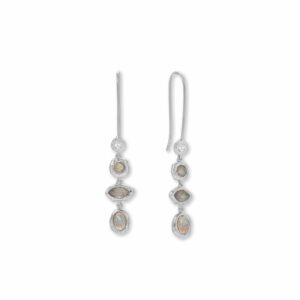 Rhodium Plated Hammered CZ and Labradorite Earrings
