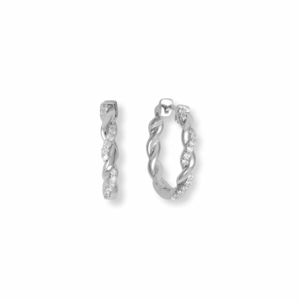Rhodium Plated CZ Hoop Earrings