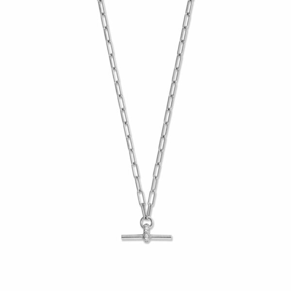16 + 2 Rhodium Plated CZ Decorated Toggle Bar Necklace