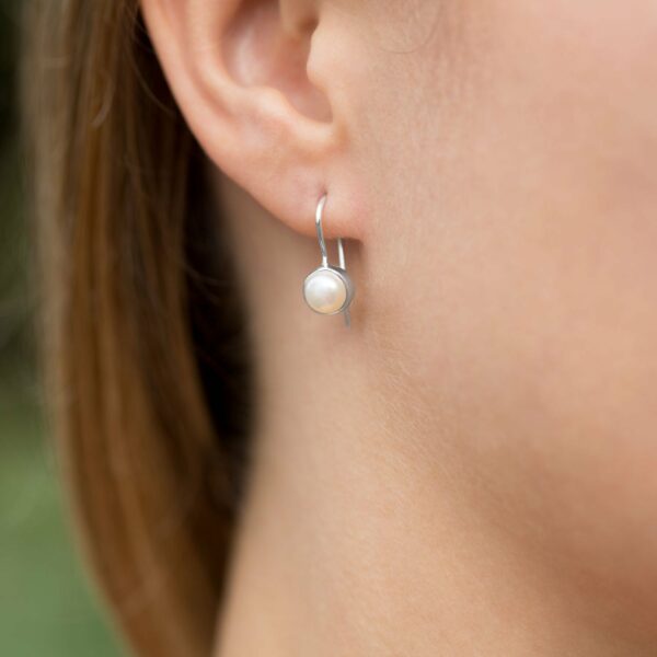 6mm White Cultured Freshwater Pearl Earrings on Euro Wire - Silver - alternate view 2