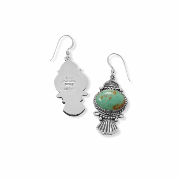 Native American Turquoise and Fan Design Earrings - Silver - alternate view 3