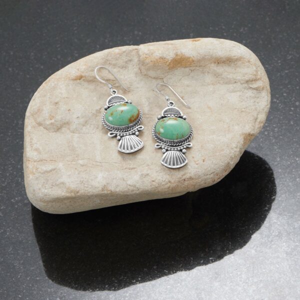 Native American Turquoise and Fan Design Earrings - Silver - alternate view 4