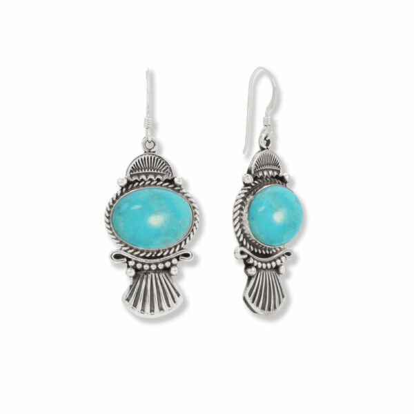 Native American Turquoise and Fan Design Earrings - Silver - alternate view 2
