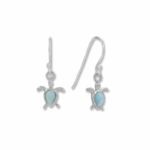 Rhodium Plated Larimar Sea Turtle Earrings