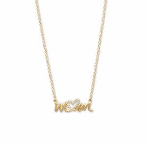 14 Karat Gold Plated CZ Heart Mom Necklace