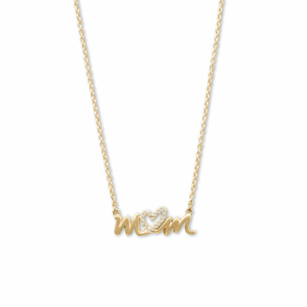 14 Karat Gold Plated CZ Heart Mom Necklace