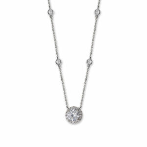 15 + 2 Rhodium Plated 8mm Halo CZ and Bezel CZ Necklace