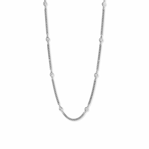 16+ 2 Rhodium Plated Bezel CZ Curb Chain Necklace