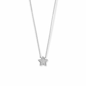 16 + 2 Rhodium Plated Pave CZ Star Necklace