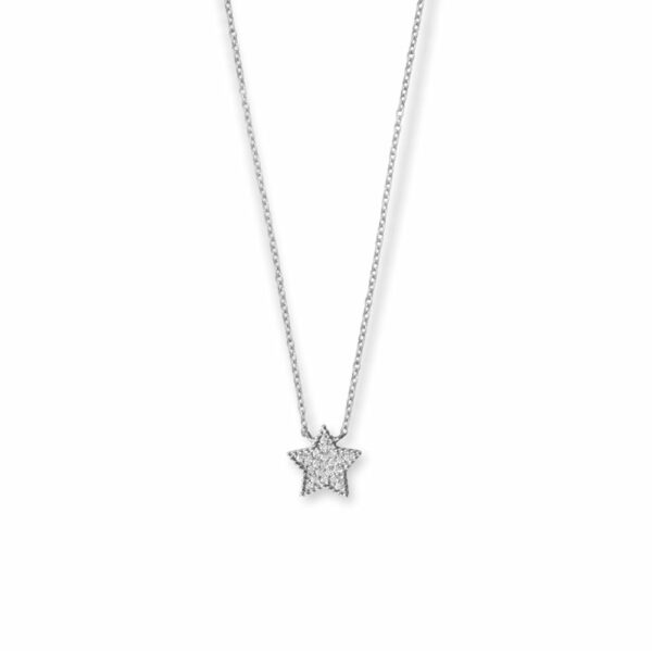 16 + 2 Rhodium Plated Pave CZ Star Necklace