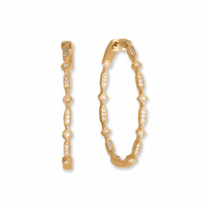 14 Karat Gold Plated In/Out CZ Diamond and Elongated Hexagon Hoop Earrings